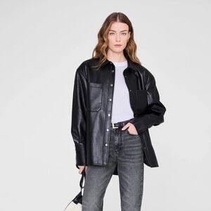 Anine Bing 2026 Dante Black Leather Shirt MSRP $899 NWT Size S